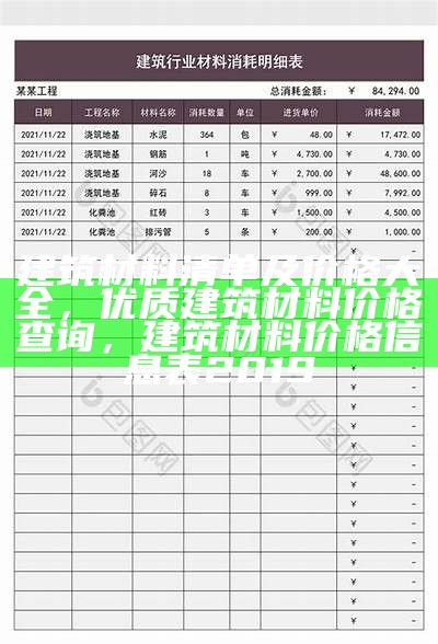 建筑材料清单及价格大全，优质建筑材料价格查询，建筑材料价格信息表2019